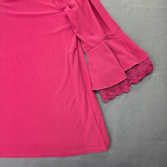 Love Scarlett Shirt Womens XL Pink Bell Sleeve Lace Trim Stretch Pullover Top - Picture 2 of 11